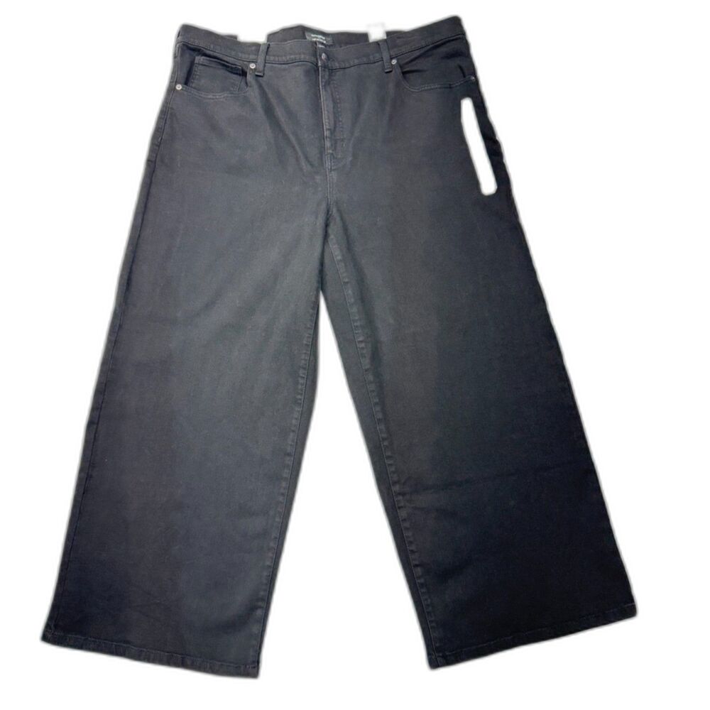 Banana Republic Womens 35/20 Black High Rise Wide Leg Jeans NWT Cropped